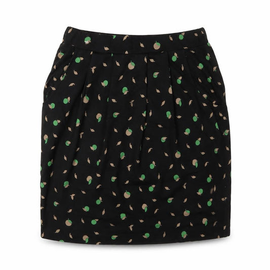 Boden Women's Black Pleated Floral Knee Length Skirt