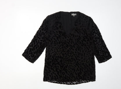 Additional front view of Jaeger Women's Black Animal Print Blouse, size 6