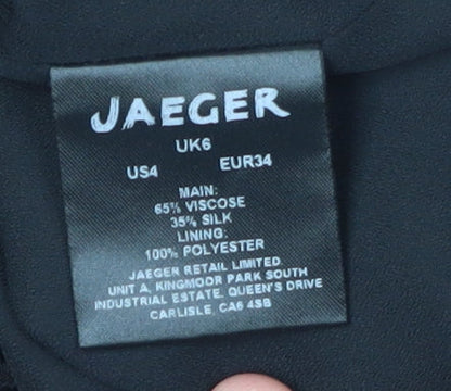 Close-up detail of Jaeger Women's Black Animal Print Blouse, size 6