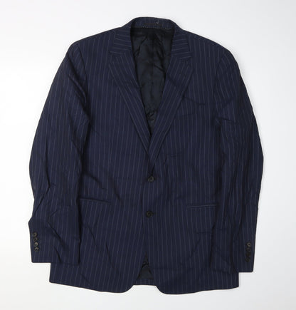 Additional front view of Jaeger Men's Blue Striped Suit Jacket, size 42R