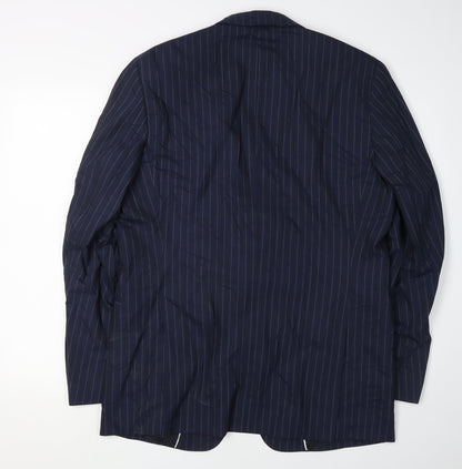 Back view of Jaeger Men's Blue Striped Suit Jacket, size 42R