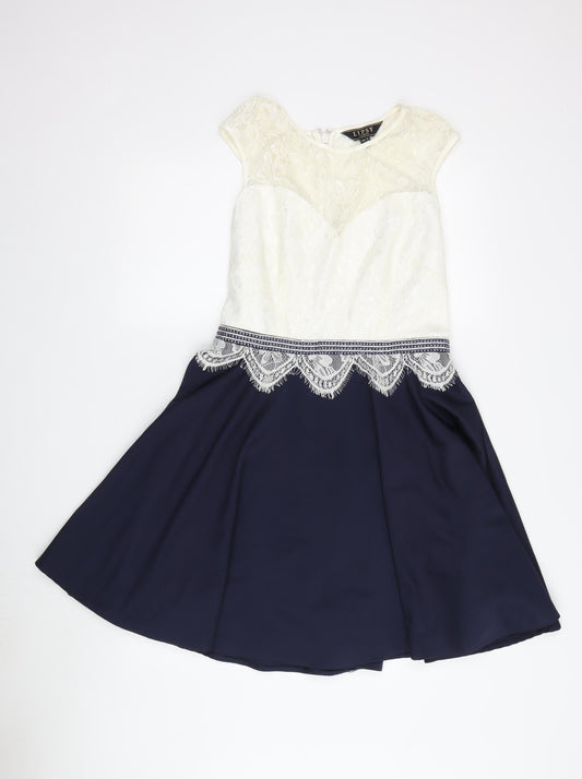 Lipsy Women's A-Line Dress Ivory Blue Size 12 Party