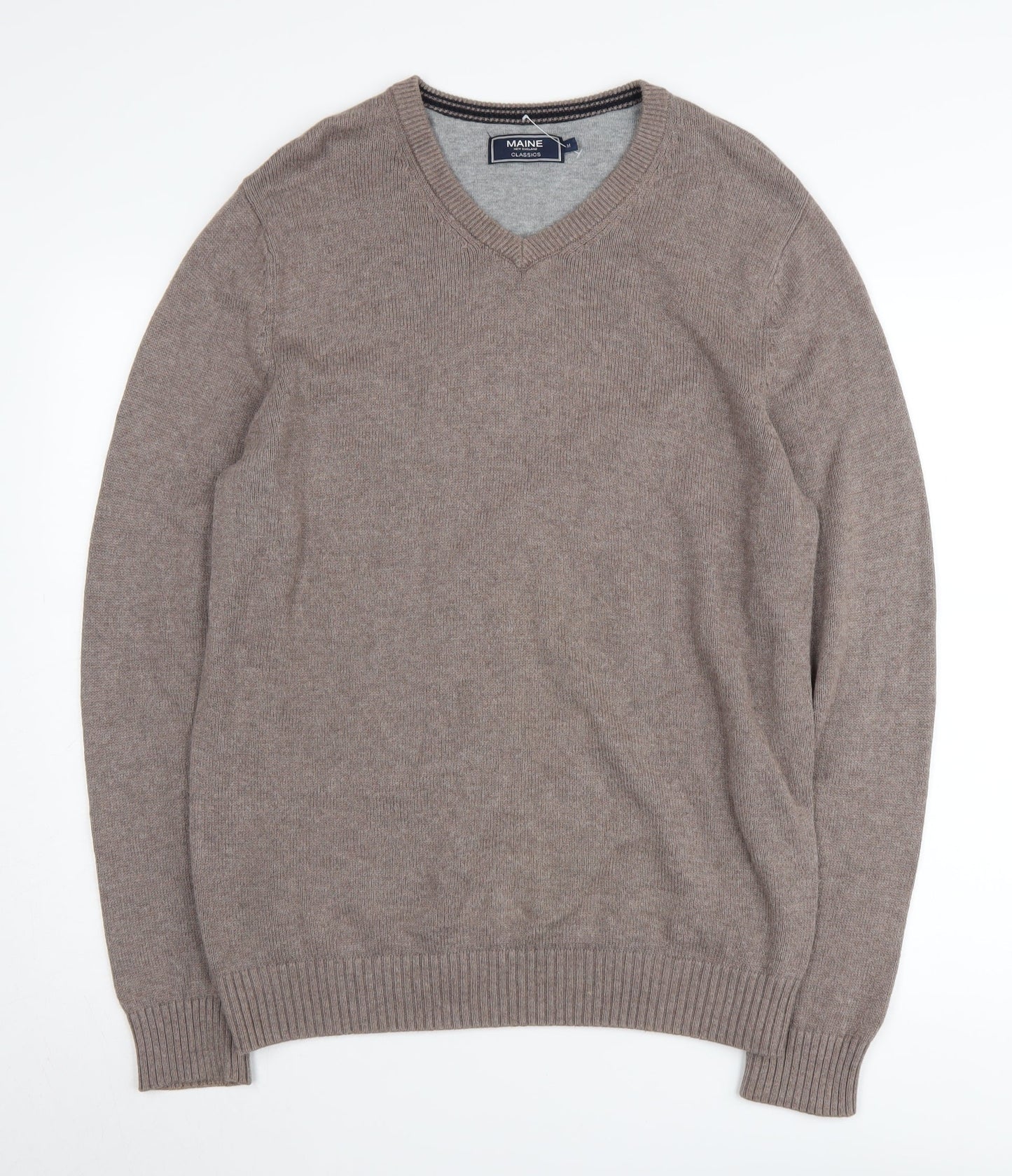 Maine New England Men's Beige V-Neck Cotton Jumper M