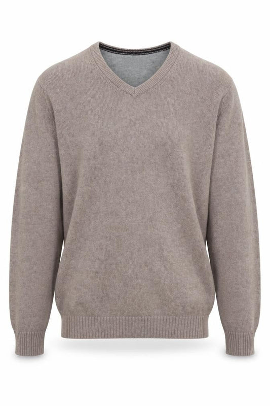 Front view of Maine New England Men's Beige V-Neck Cotton Jumper M