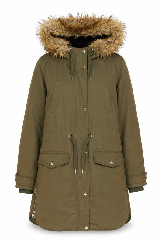 Front view of Miss Selfridge Women's Green Parka Coat, size 10