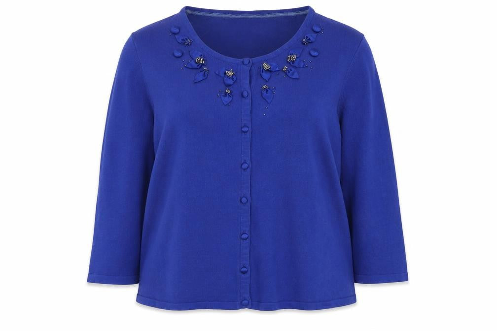 Country Casuals Women's Blue Petite Beaded Cardigan L