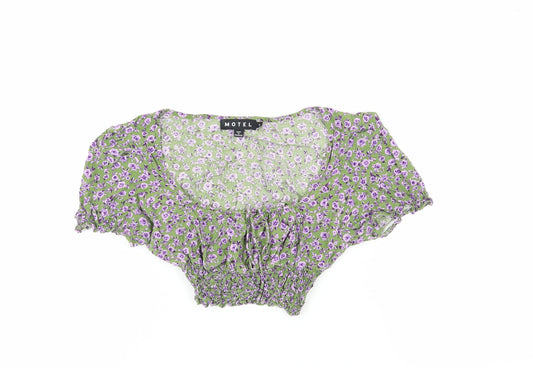 Motel Women's Multicoloured Floral Cropped Blouse - Size S
