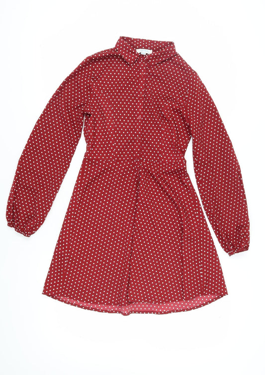 Blue Vanilla Women's Red Polka Dot Shirt Dress XS