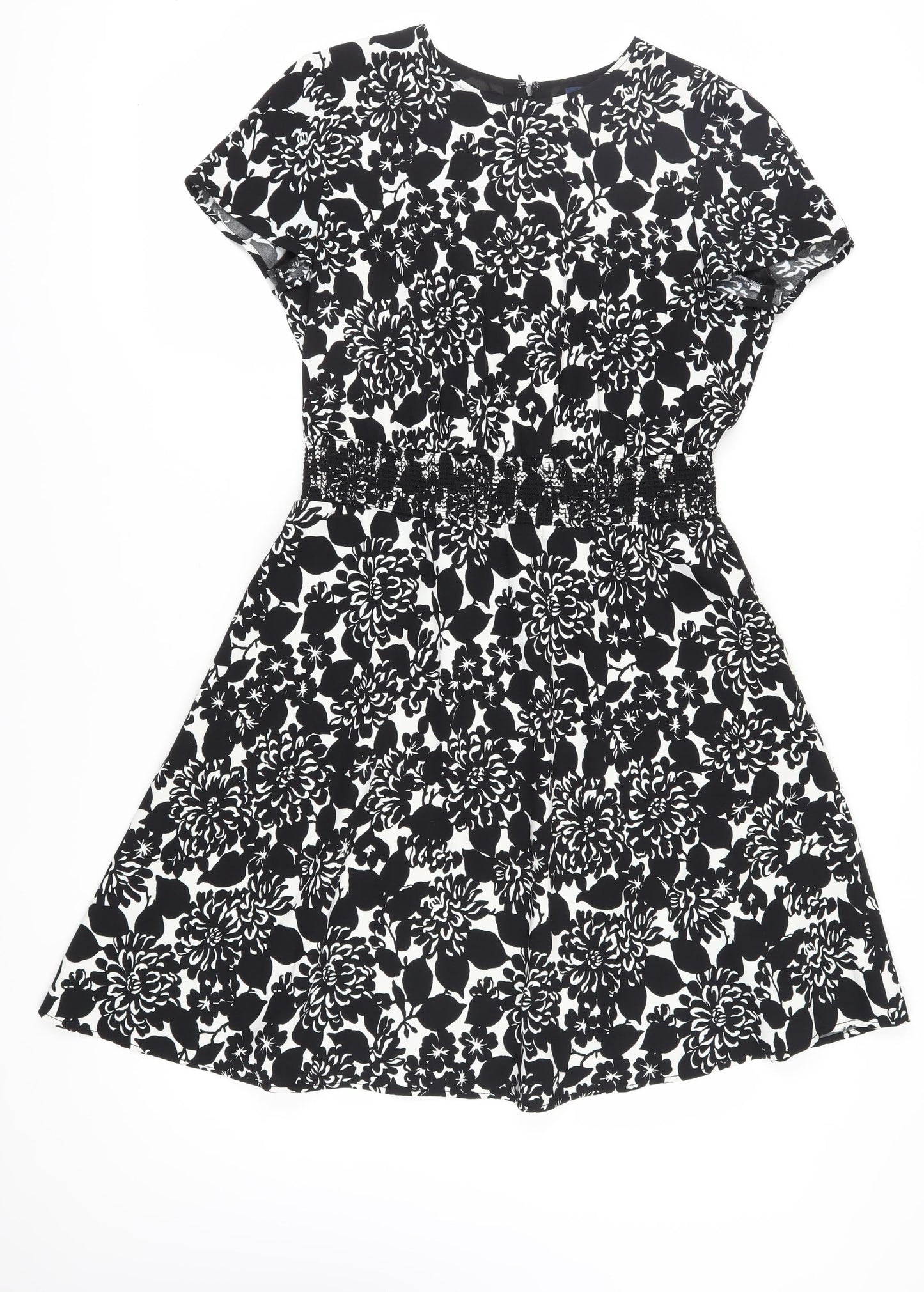 Brooks Brothers Women's Black Floral Dress Sz 12 Short Sleeve