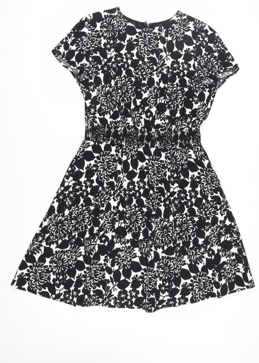 Brooks Brothers Women's Black Floral Dress Sz 12 Short Sleeve