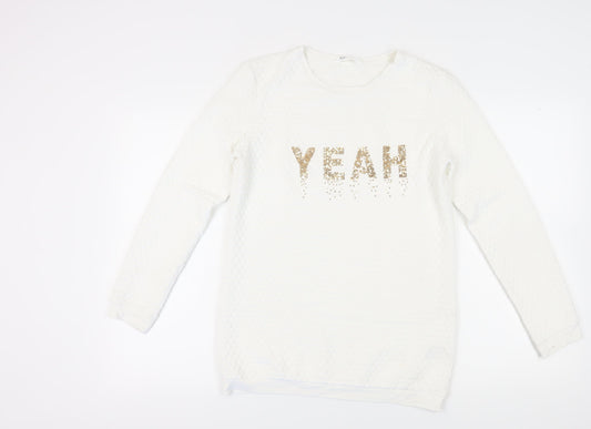 H&M Girls White Sequin Pullover Sweatshirt Size 12