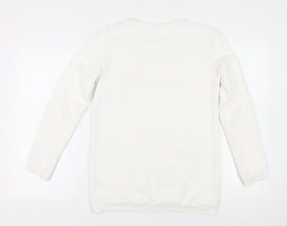 Back view of H&M girls’ white sequin pullover sweatshirt, size 12