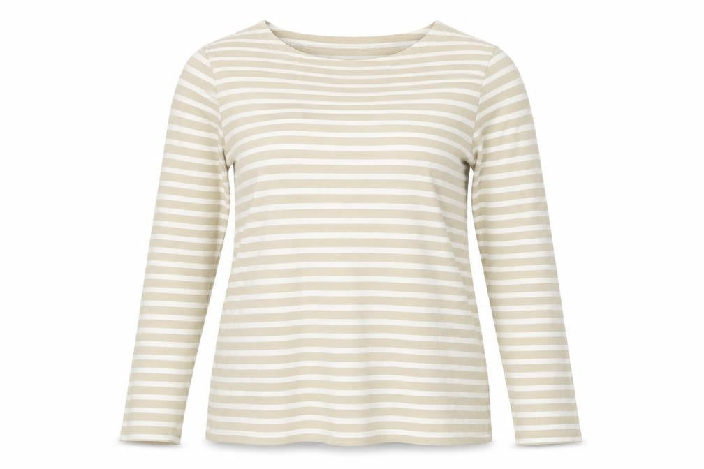 Laura Ashley Women's Beige Striped T-Shirt, Small, Petite