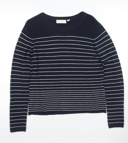 The White Company Women's Blue Striped Crew Neck Jumper Size 8