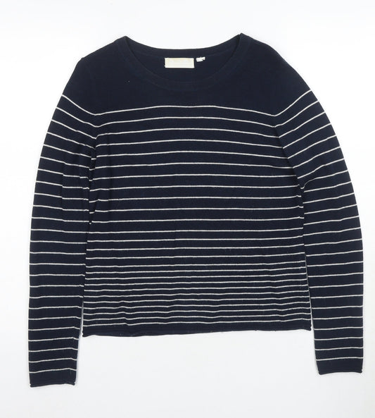 White Label Women's Blue Striped Crew Neck Jumper Size 8