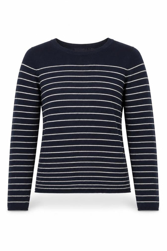 The White Company Women's Blue Striped Crew Neck Jumper Size 8
