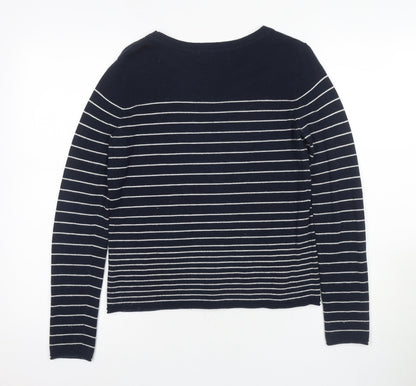 The White Company Women's Blue Striped Crew Neck Jumper Size 8