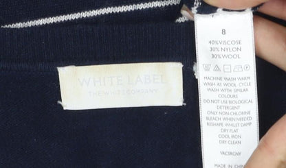 The White Company Women's Blue Striped Crew Neck Jumper Size 8