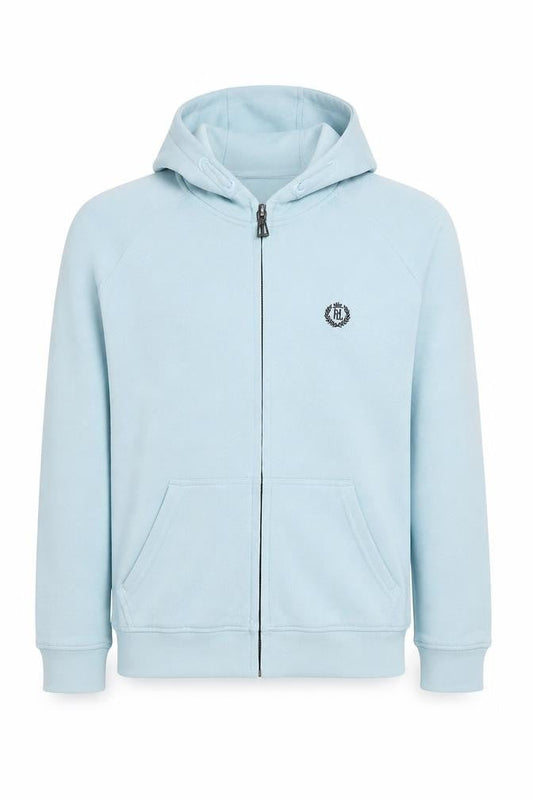 Front view of Henri Lloyd boys’ blue full zip hoodie, size 12-13