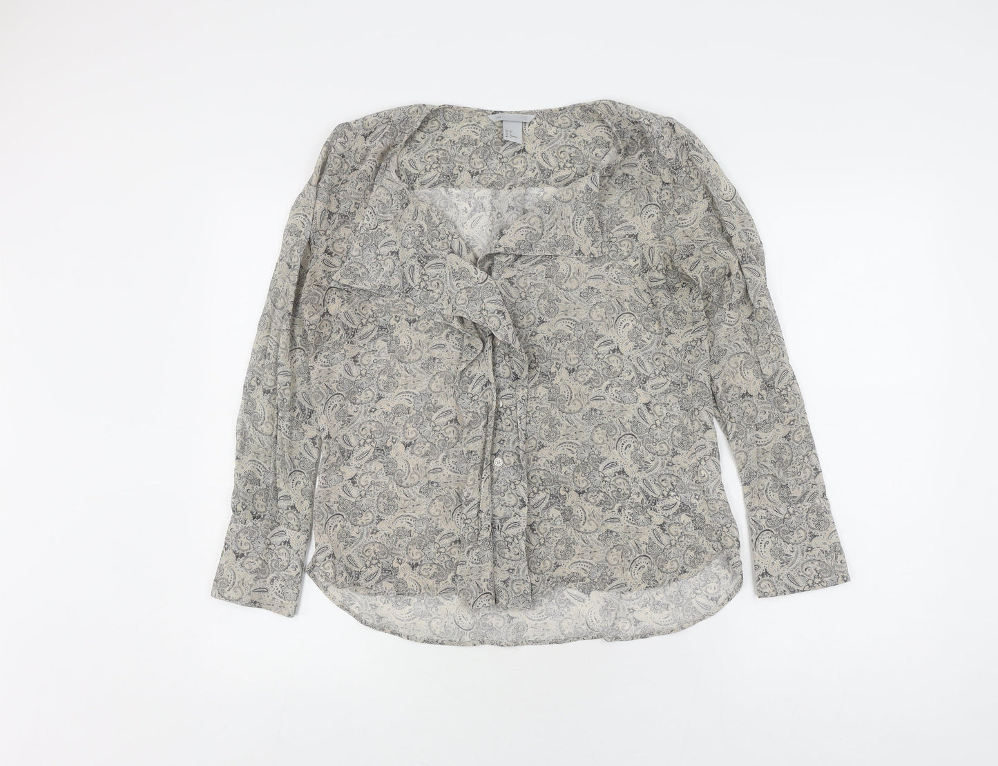 H&M Unisex Grey Silk Paisley Dress Shirt Size 36