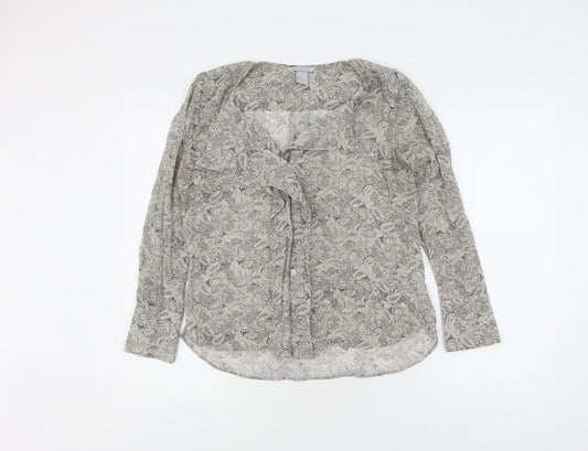 H&M Unisex Grey Silk Paisley Dress Shirt Size 36