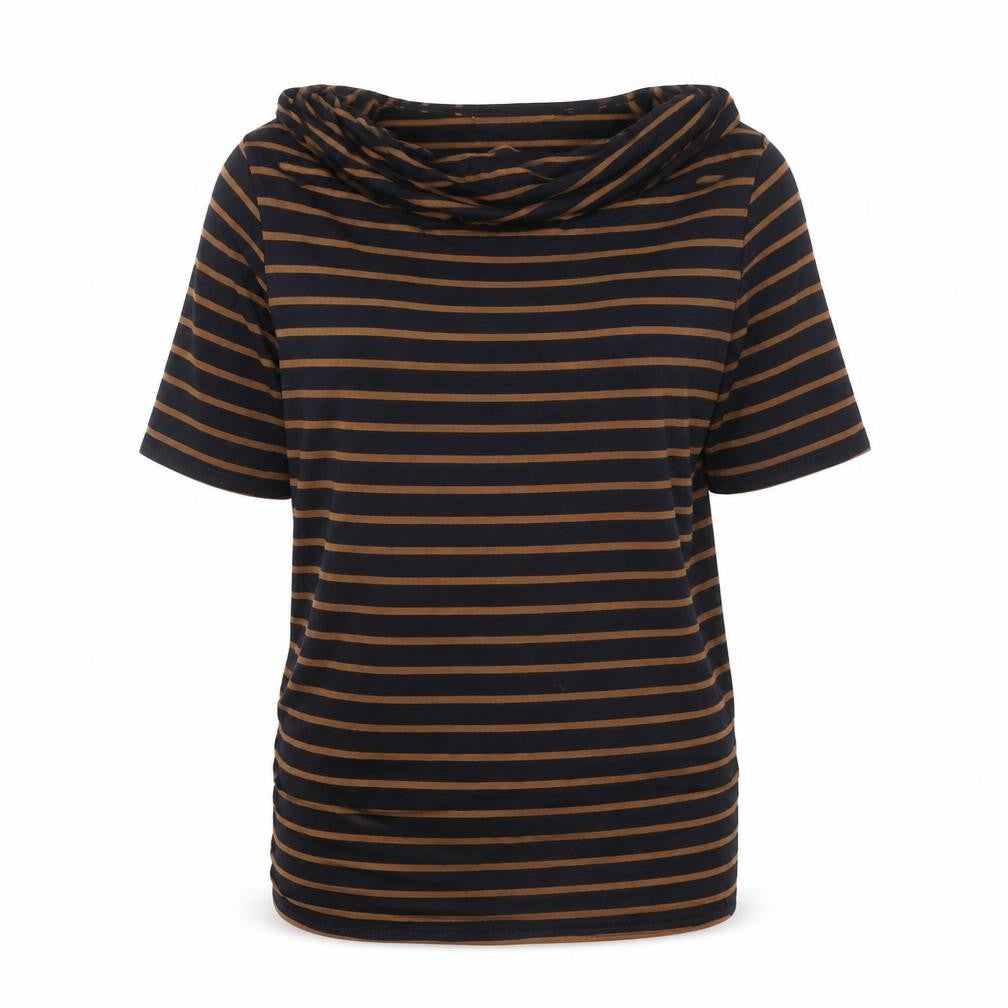 mamas & papas Women's Black Striped Cowl Neck T-Shirt