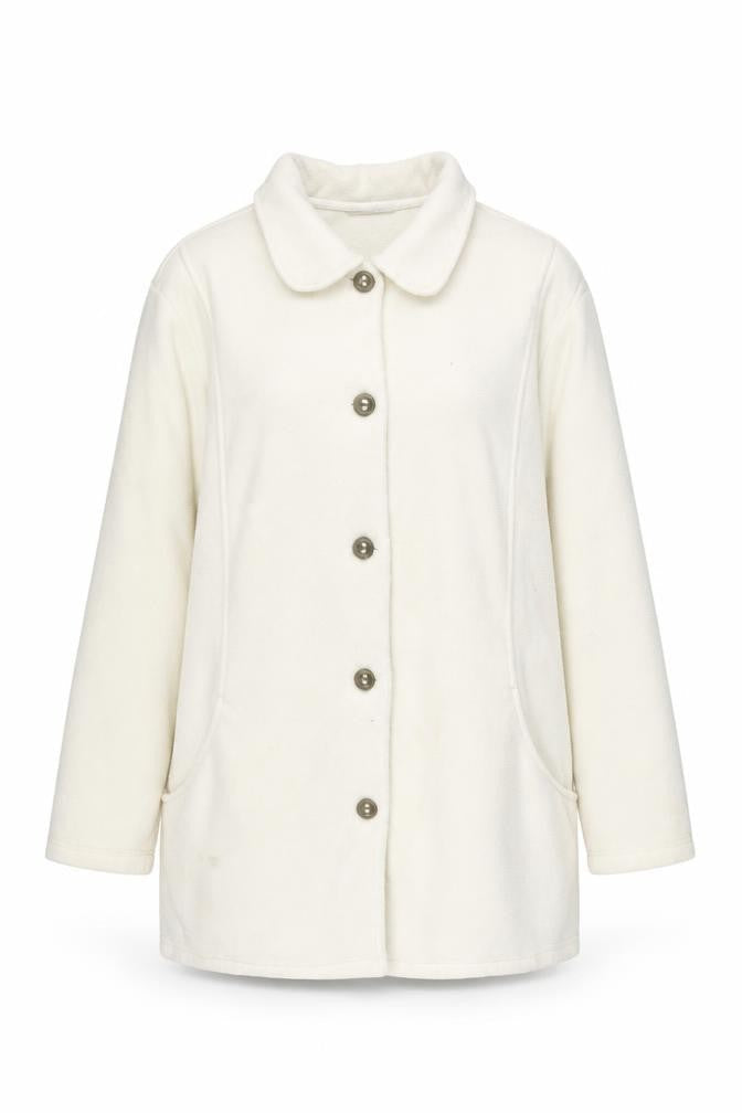 Blair Women's Ivory Fleece Jacket Large, Buttoned