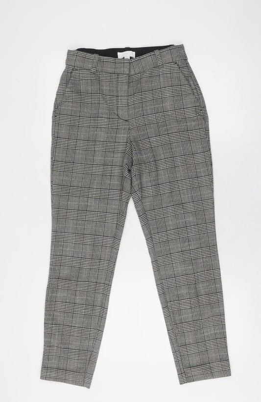 H&M Women's Grey Cropped Trousers Size 8 Plaid