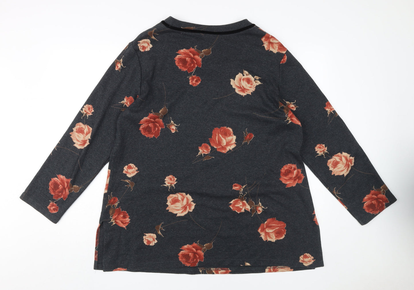 Ann Harvey Women's Black Floral Tunic UK 16 V-Neck