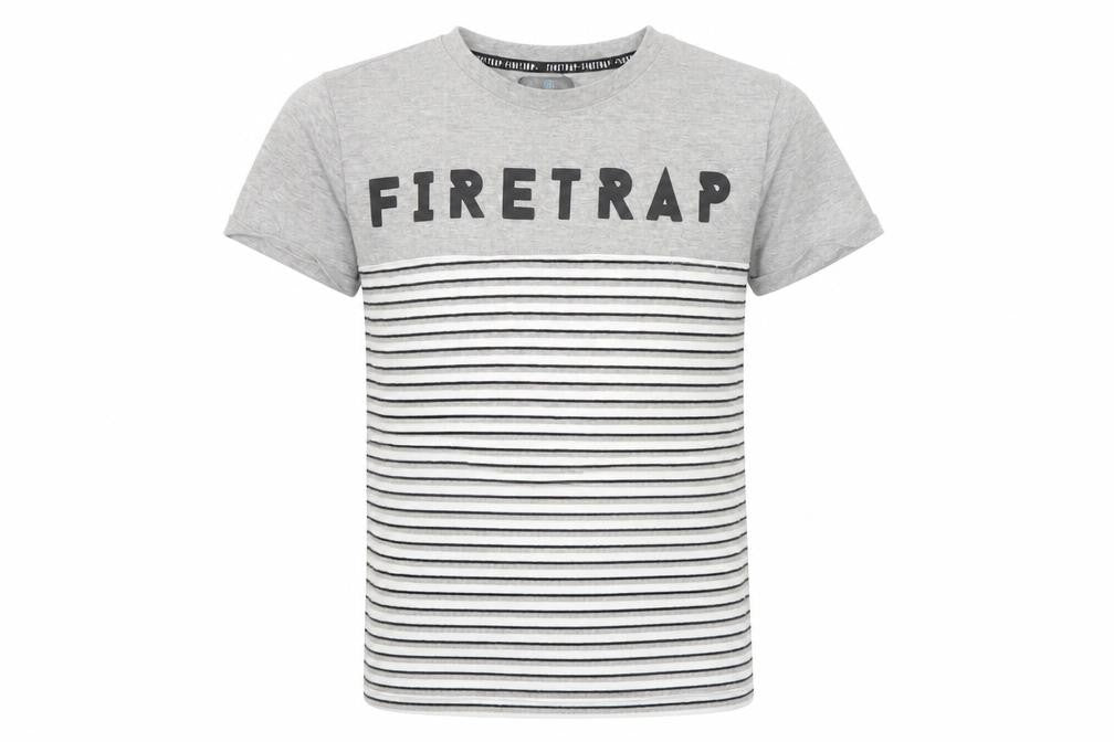 Firetrap Boys Grey Striped T-Shirt, 11-12 Years, Casual Crew Neck