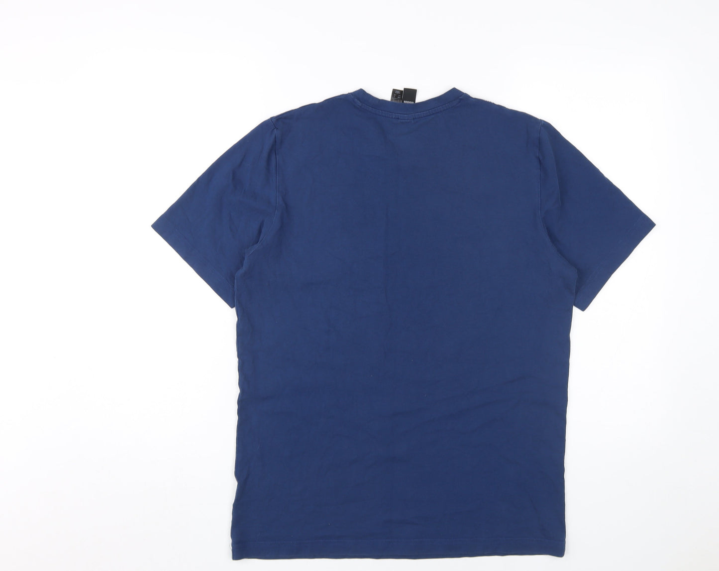 Adidas Men's Blue S Crew Neck T-Shirt, Cotton, Logo