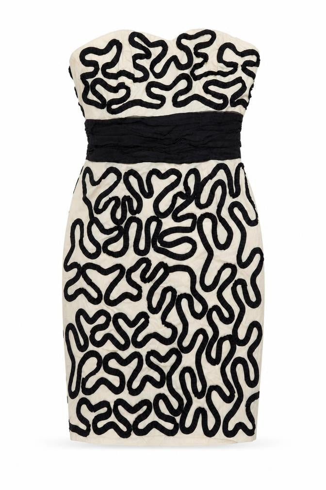 Coast Women Beige Black Strapless Pencil Dress, Size 12