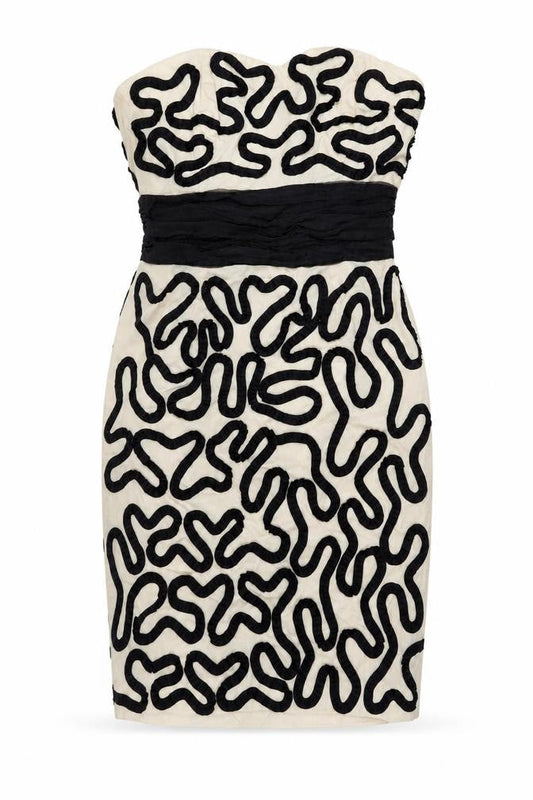 Coast Women Beige Black Strapless Pencil Dress, Size 12