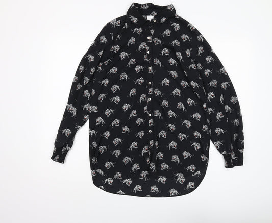 Wallis Women's Black Animal Print Button-Up Shirt