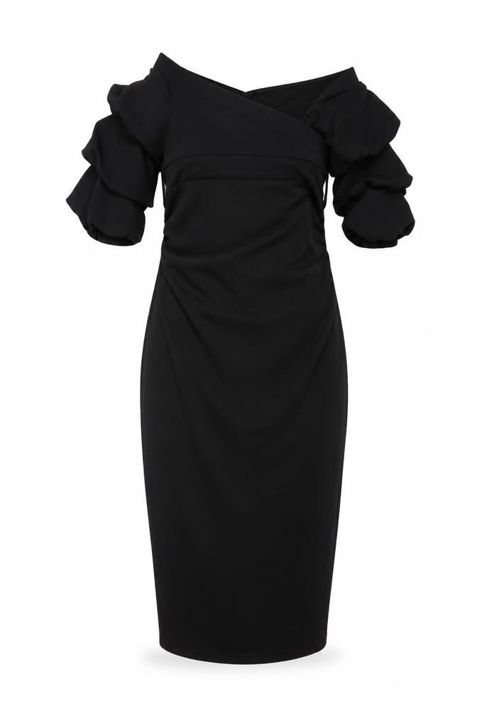 Boohoo Women's Black Bodycon Off-Shoulder Midi Dress
