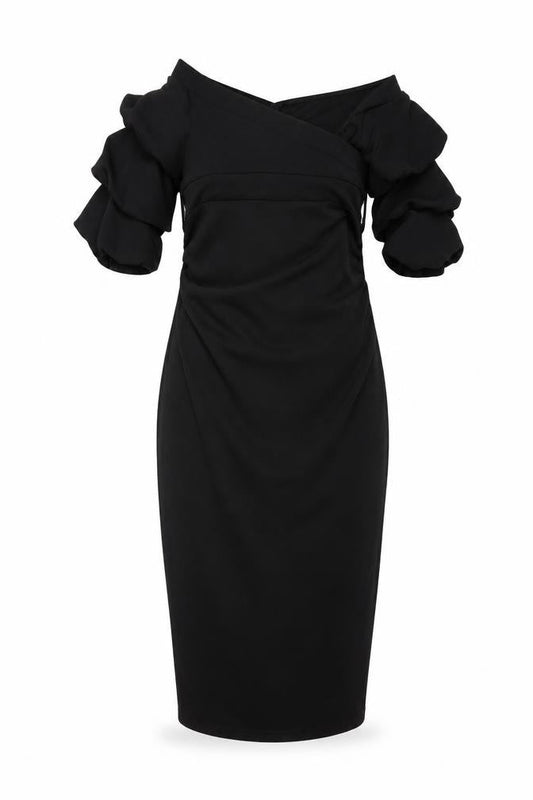 Boohoo Women's Black Bodycon Off-Shoulder Midi Dress