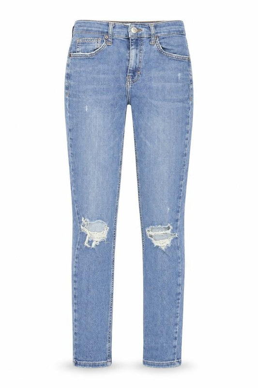 Topshop Women's Blue Skinny Jeans, Size 28, Distressed