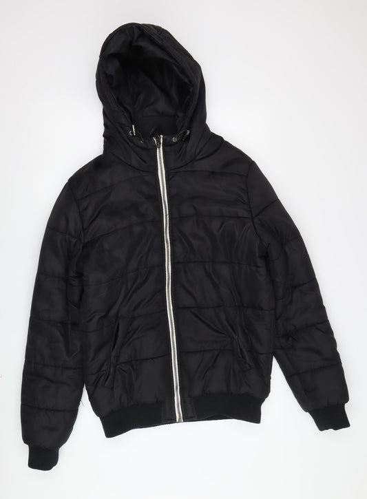 New Look Men's Black Puffer Jacket - Size S, Hooded, Casual
