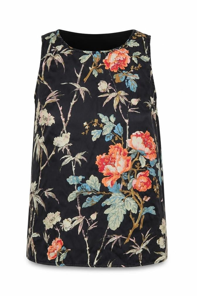Monsoon Women's Black Floral Silk Tank Top Size 8
