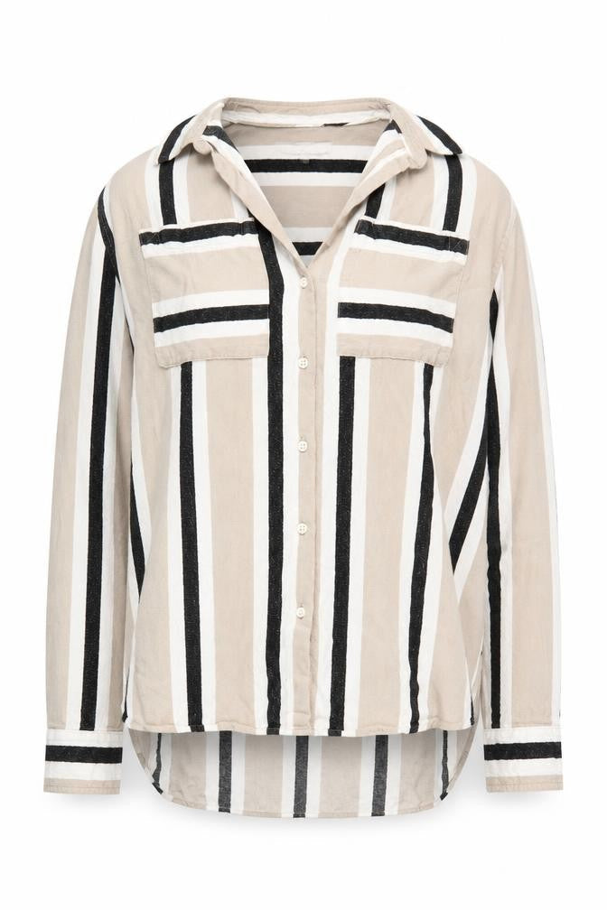 Next Women's Beige Striped Button-Up Shirt, Size 6