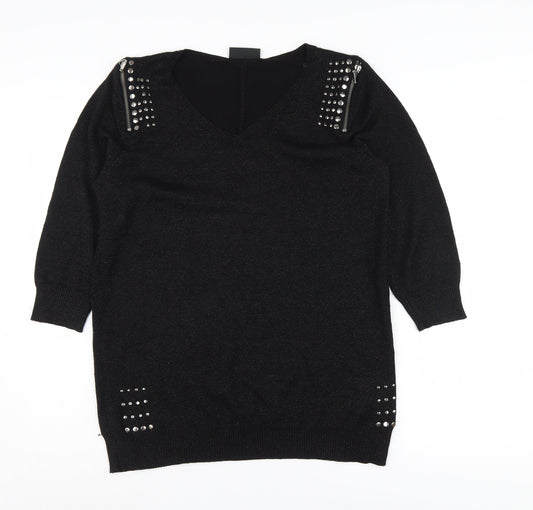 Wallis Women's Black V-Neck Pullover Jumper M