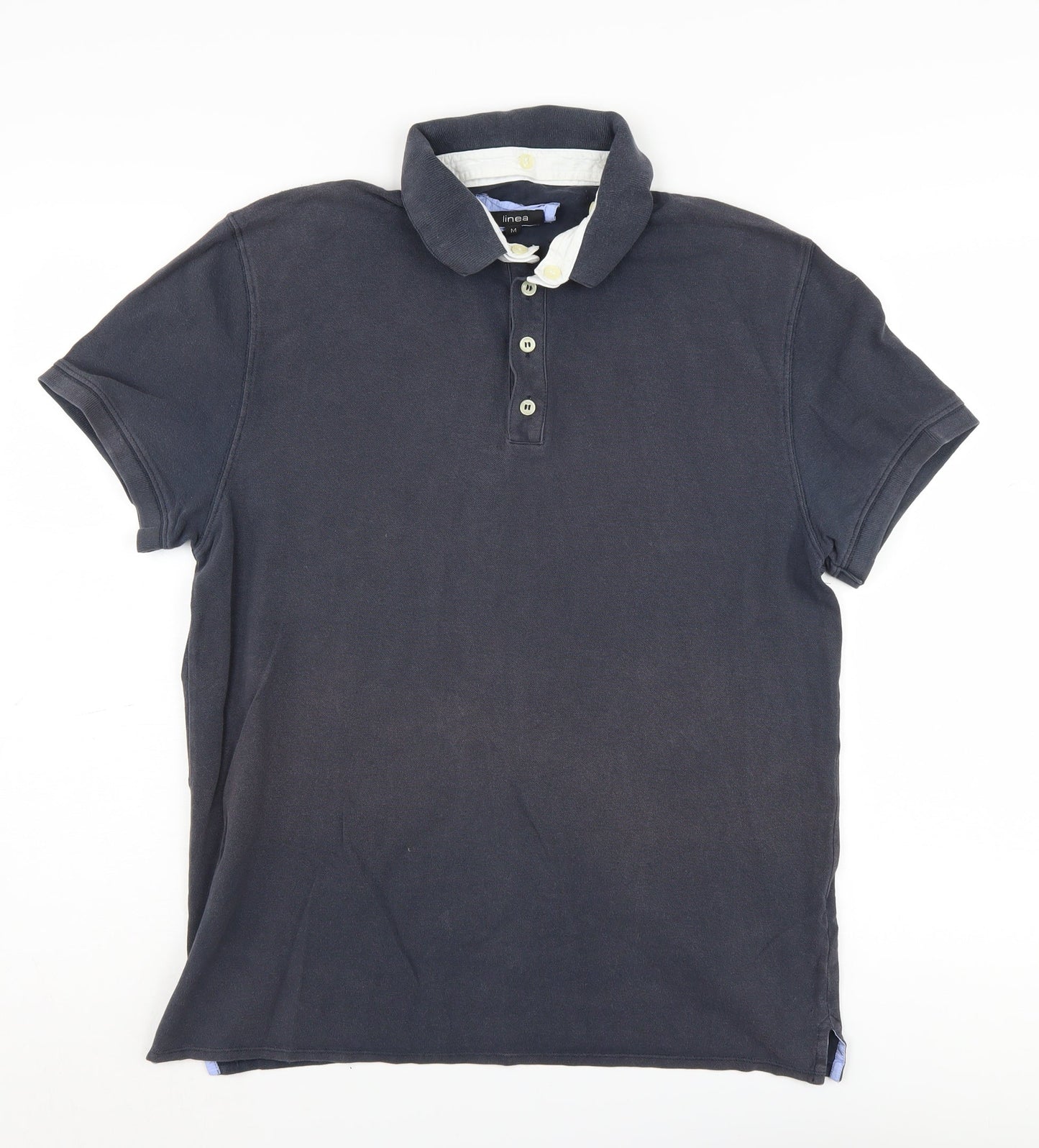 Linea Men's Blue Polo Shirt Medium Solid Cotton