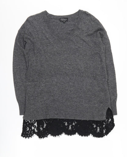 Topshop Women's Grey V-Neck Pullover Jumper, Size 8