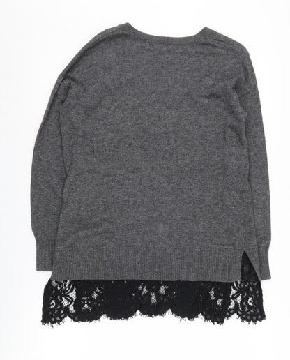 Topshop Women's Grey V-Neck Pullover Jumper, Size 8