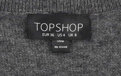 Topshop Women's Grey V-Neck Pullover Jumper, Size 8