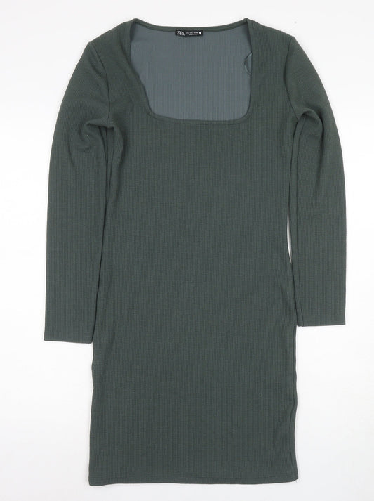 Zara Women's Green Bodycon Dress - Size L