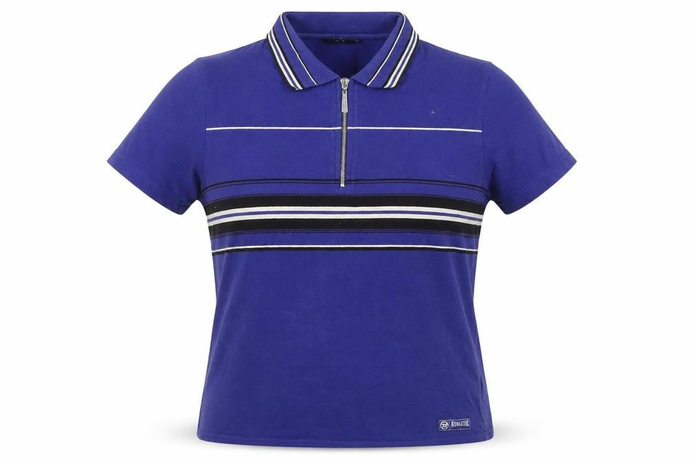 Athletic Essentials Women's Blue Striped Polo, Size 12