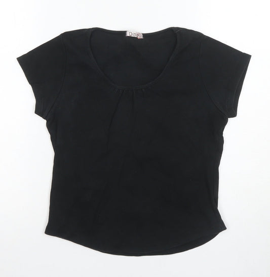 Ditto Women's Black Cotton Scoop Neck T-Shirt UK 12