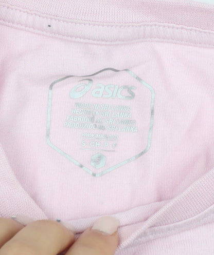 Close-up detail of Asics Women's Pink Crew Neck T-Shirt -, size S