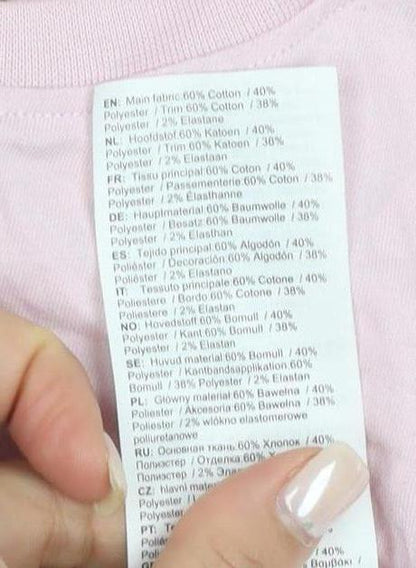 Brand and care label for Asics Women's Pink Crew Neck T-Shirt -, size S